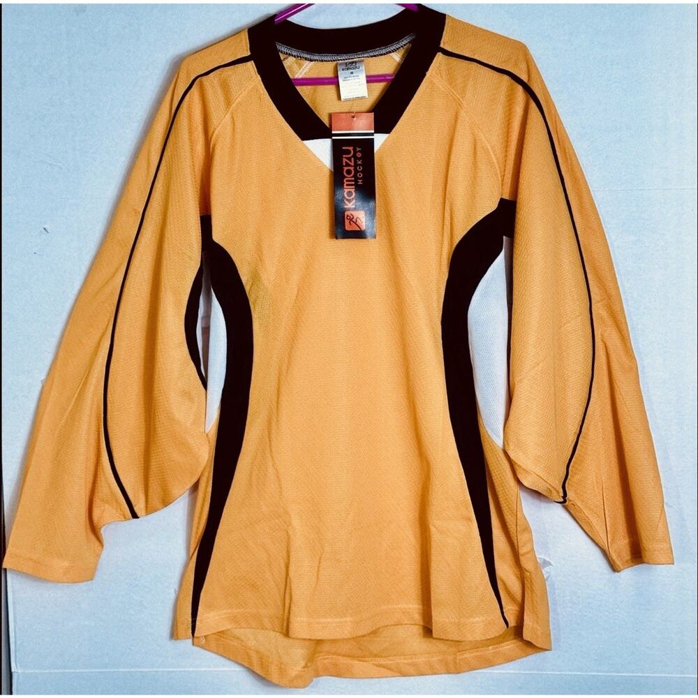 Kamazu Hockey Jersey Adult Medium Orange Black White Mesh Practice Scrimmage NWT